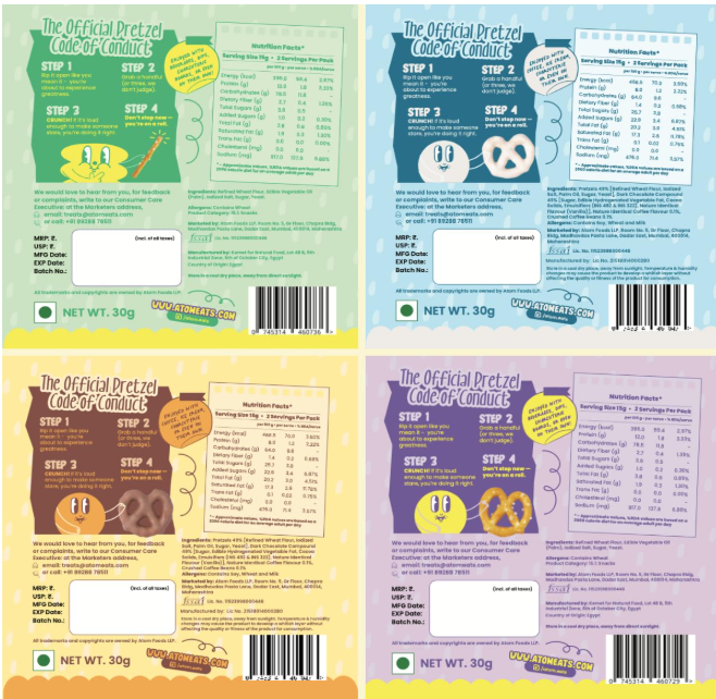 Atom Eats Classic Pretzel Variety - Pack of 5 (30g Each Pack)