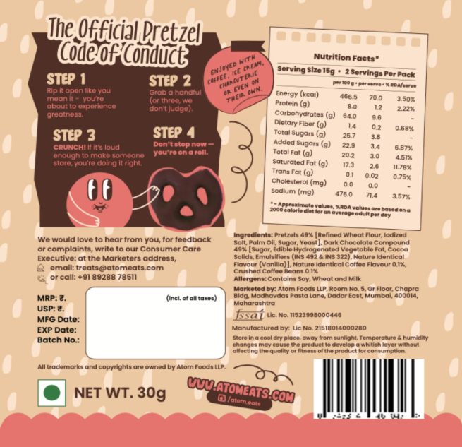 Atom Eats Classic Pretzel Variety - Pack of 5 (30g Each Pack)