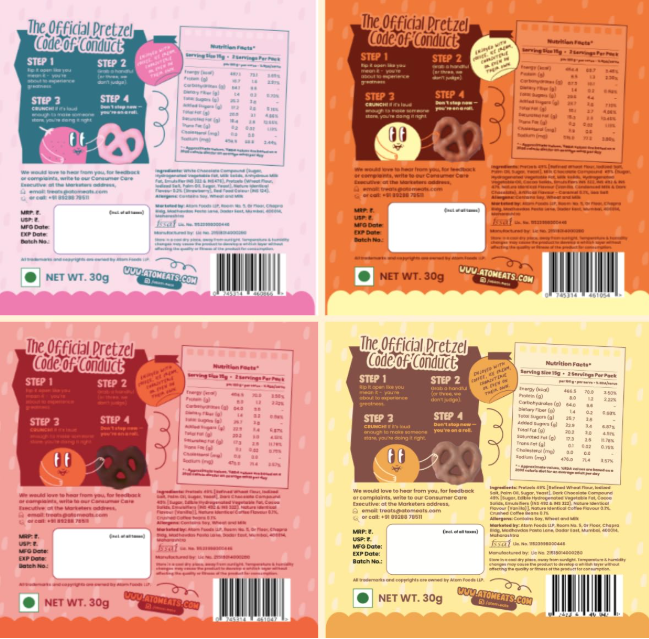 Atom Eats Choco Pretzel Variety Pack - Pack of 5 (30g Each Pack)