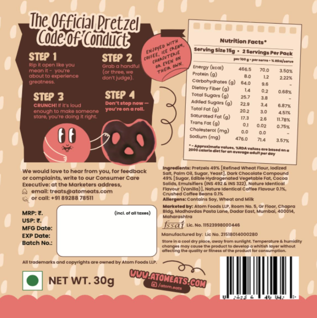 Atom Eats Choco Pretzel Variety Pack - Pack of 5 (30g Each Pack)