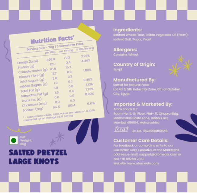 Atom Eats | Salted Large Pretzel Knots  - Pack of 2(60G Each Pack)