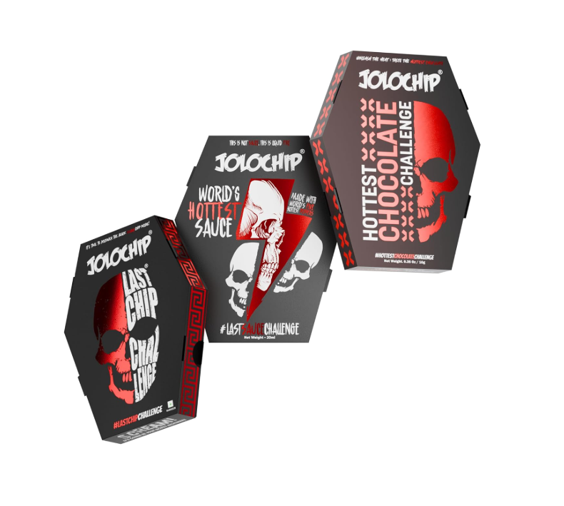 JOLOCHIP Challenge Combo - Pack of 3(The Last Chip (5g), World’s Hottest Sauce (20ml) and Hottest Chocolate Challenges (10g))