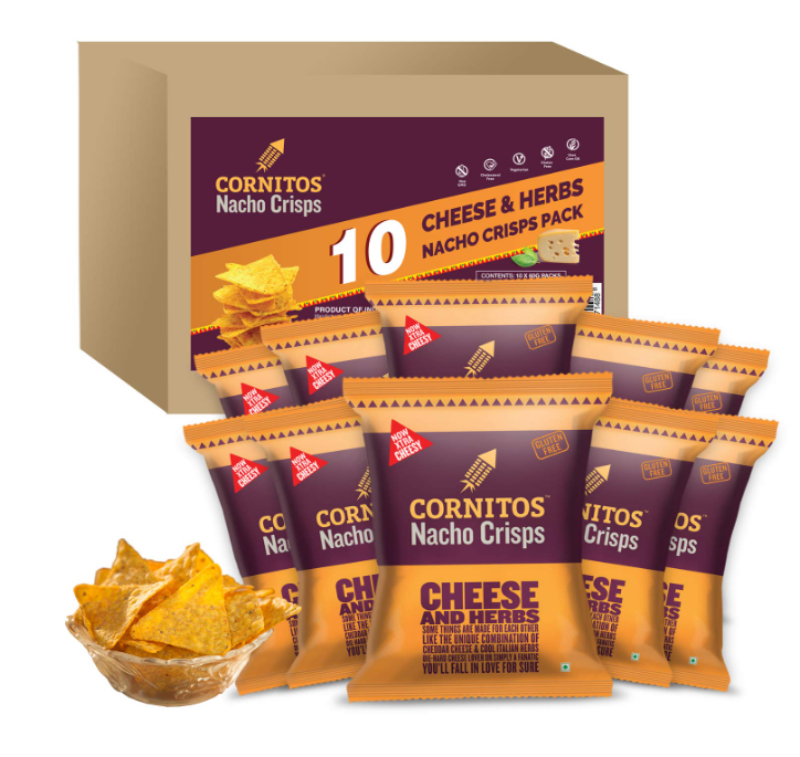Cornitos Cheese and Herbs Nacho Crisps - 55 Gms Each (Pack of 10)