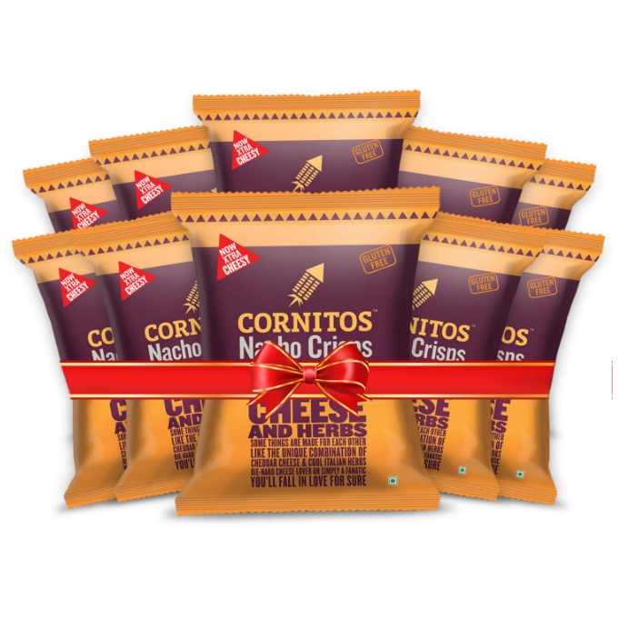 Cornitos Cheese and Herbs Nacho Crisps - 55 Gms Each (Pack of 10)