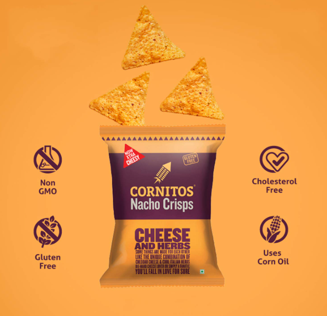 Cornitos Cheese and Herbs Nacho Crisps - 55 Gms Each (Pack of 10)