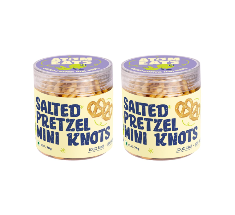 Atom Eats | Salted Mini Pretzel Knots in Jar - Pack of 2 (70g Each Pack)