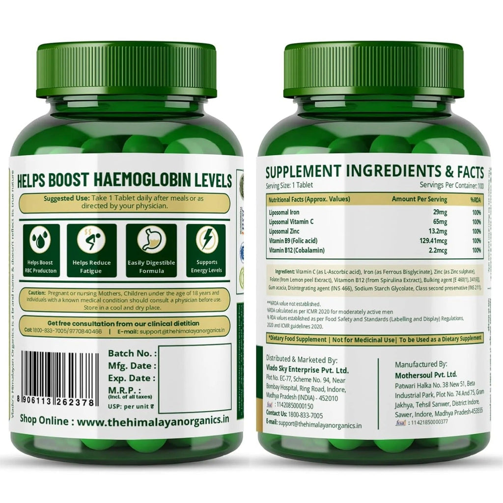 Himalayan Organics Chelated Iron Plus Vitamin C - 120 tabs