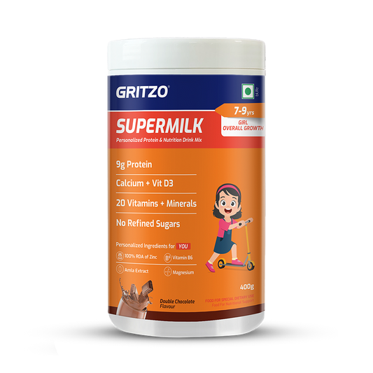 Gritzo SuperMilk Overall Growth Girls Protein Powder Double Chocolate - 400 gms
