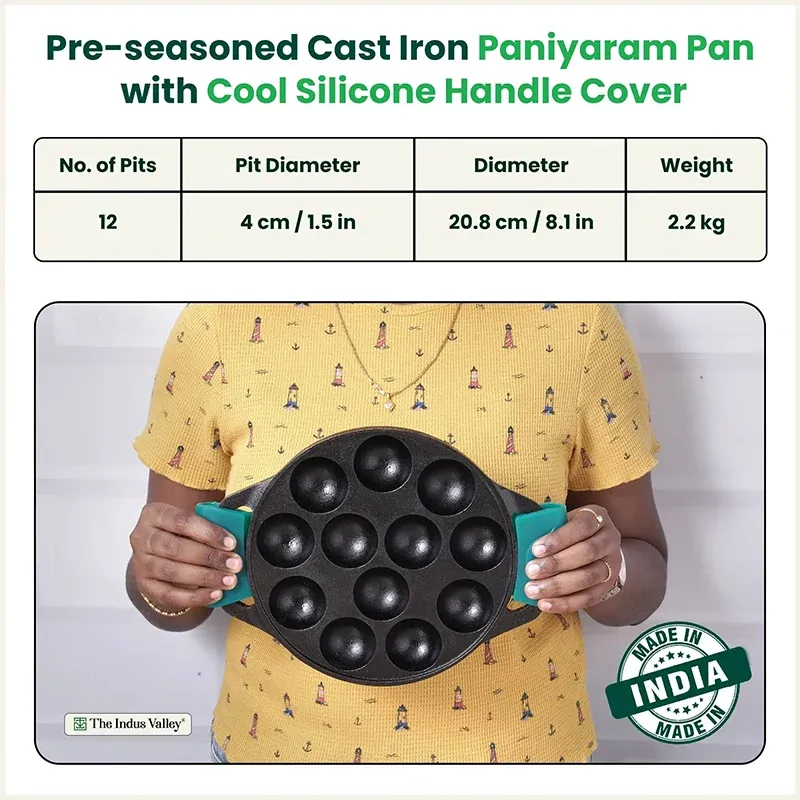 The Indus Valley Castrong 12 Pit Cup Cast Iron Paniyaram Pan 21cm 2.2kg Pre-Seasoned