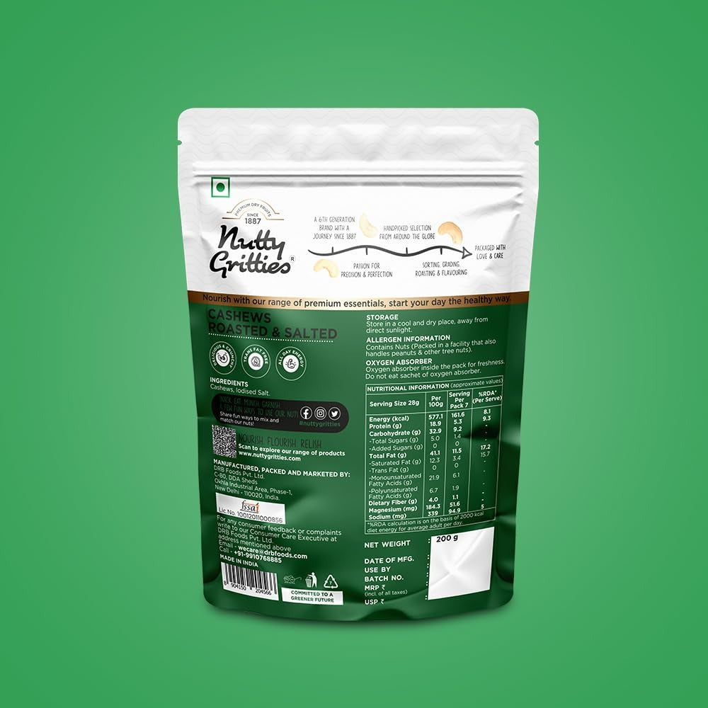 Nutty Gritties Premium Jumbo Size Cashews  - 200g
