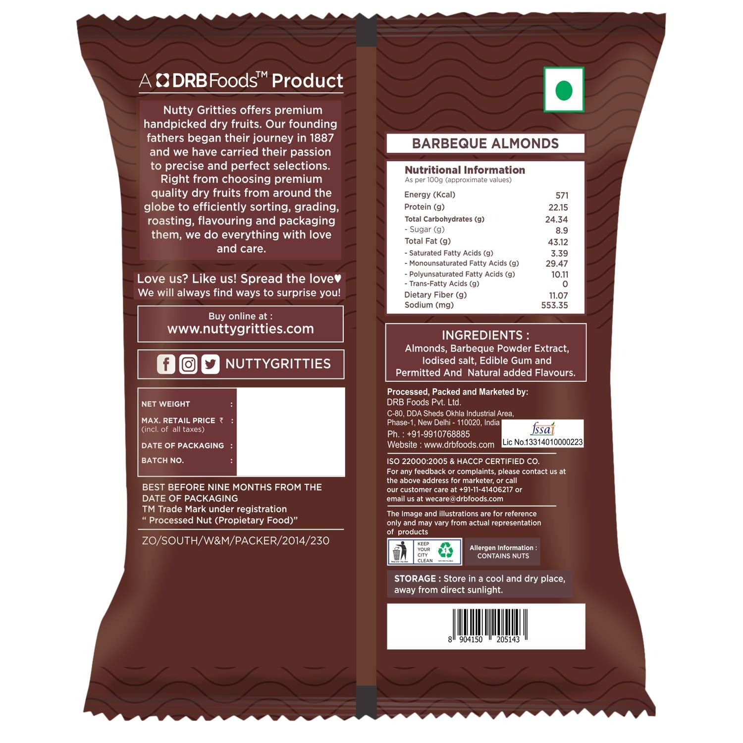 Nutty Gritties Barbeque Almonds - 200g