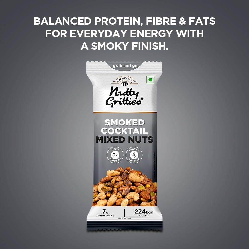 Nutty Gritties Grab And Go Smoked Cocktail Mixed Nuts - Pack of 6(40g Each Pack)
