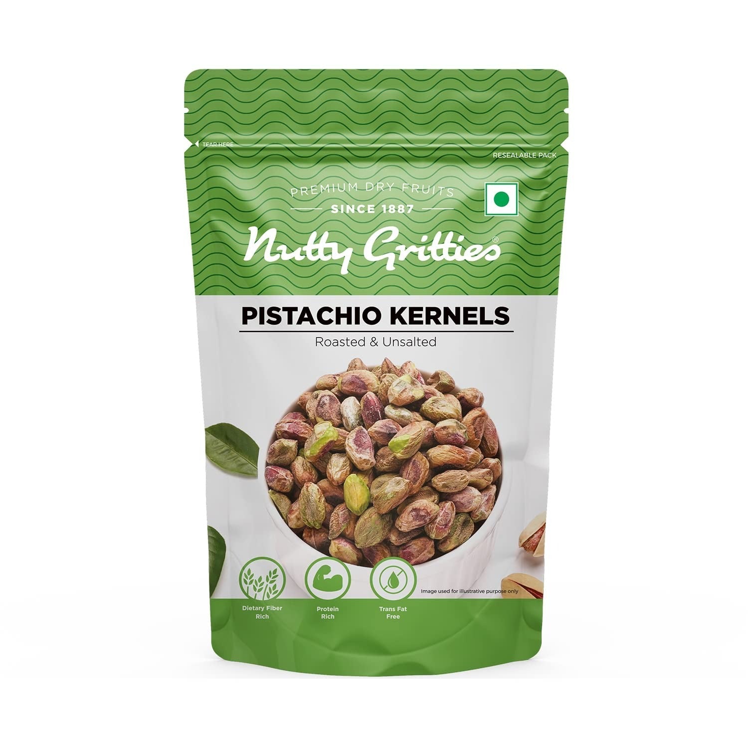 Nutty Gritties Premium Pista Kernels Roasted Unsalted - 100g