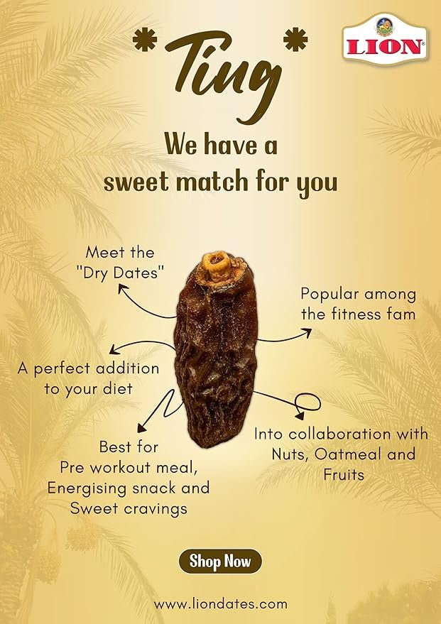 Lion Dates Dry Dates - Pack of 2 (500g Each Pack)