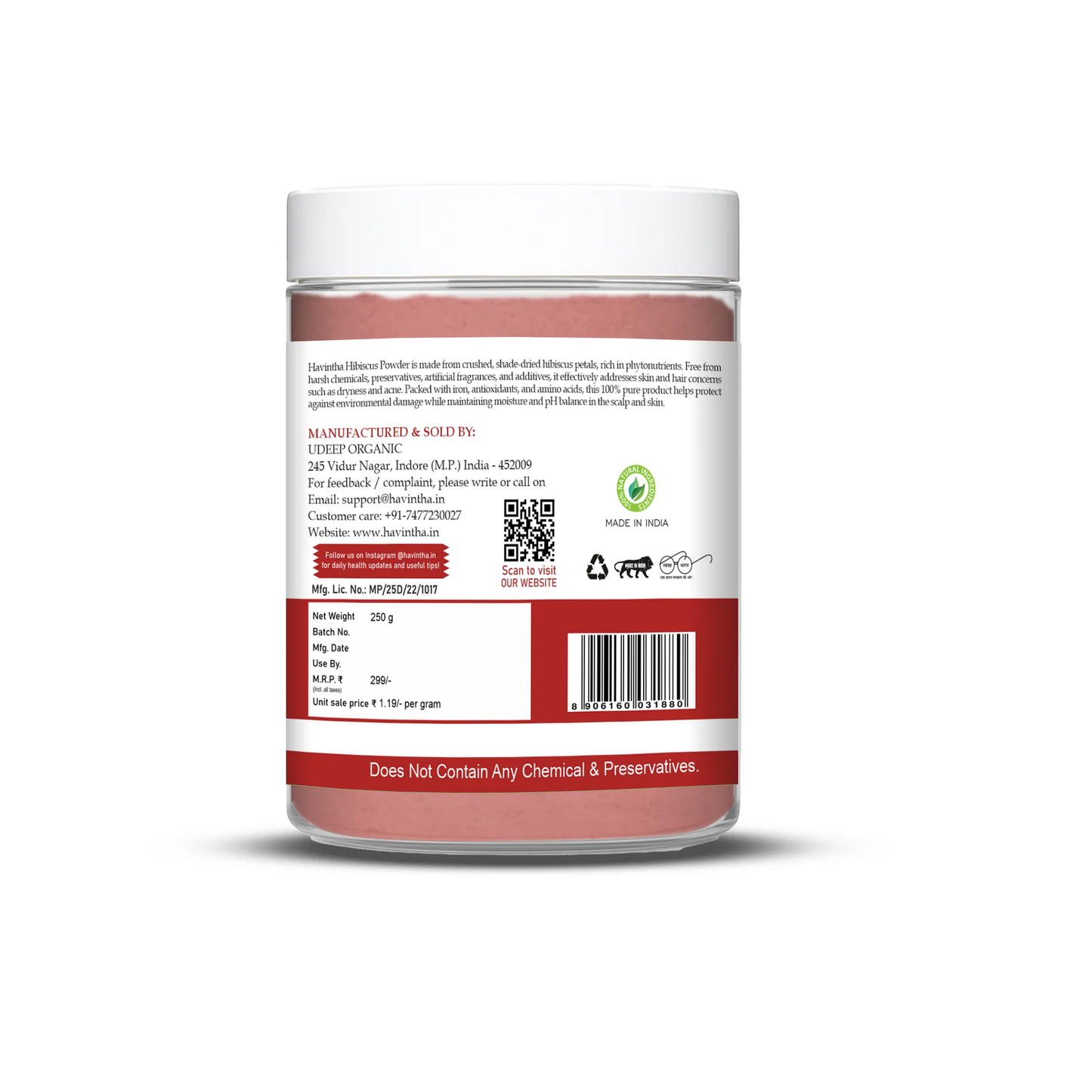 Havintha Amla Reetha Shikakai Bringraj & Hibiscus Powder For Hair - 250 Grams  Each (Combo Pack of 5)