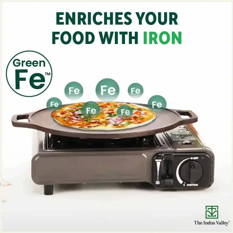 The Indus Valley Castrong Cast Iron Cookware Set - Tawa + Kadai + Fry Pan + Free Flip