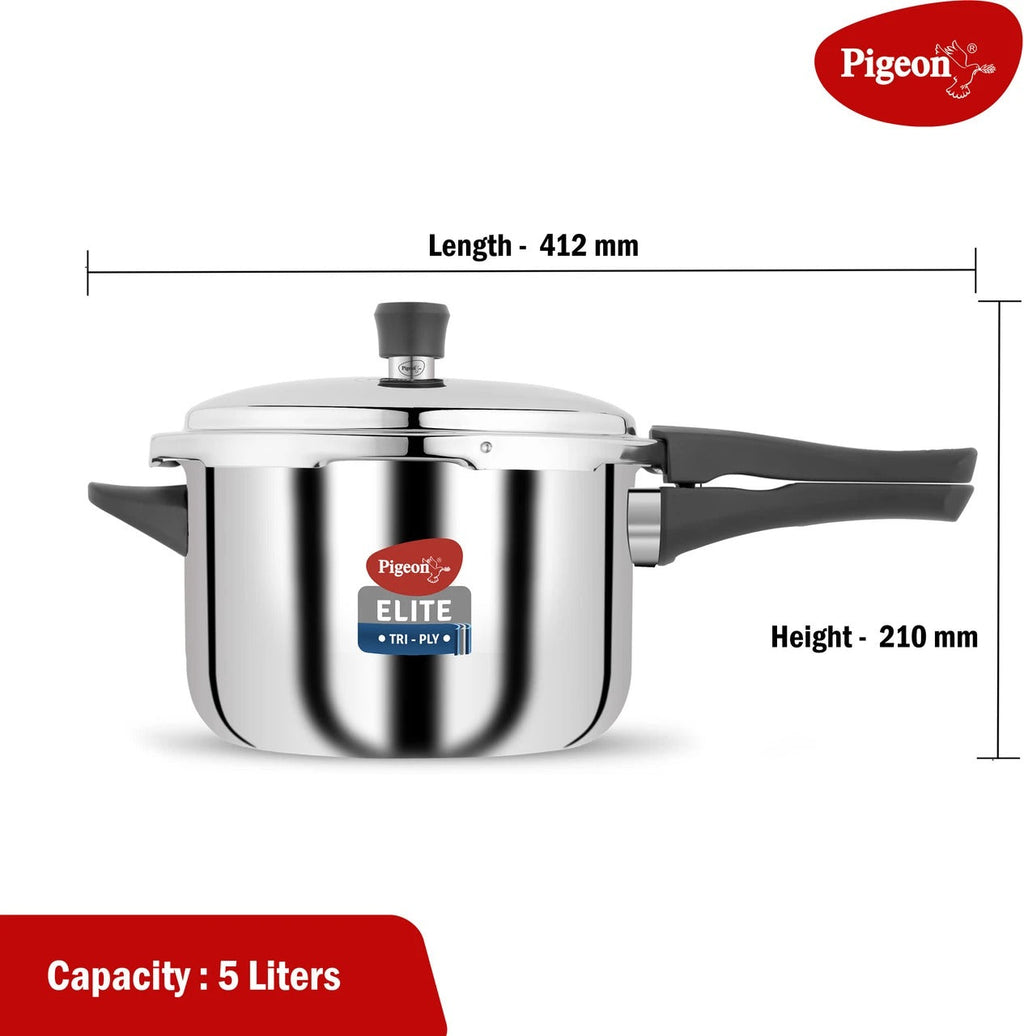 Pigeon Elite Shine Tri-Ply Stainless Steel Pressure Cooker 5L