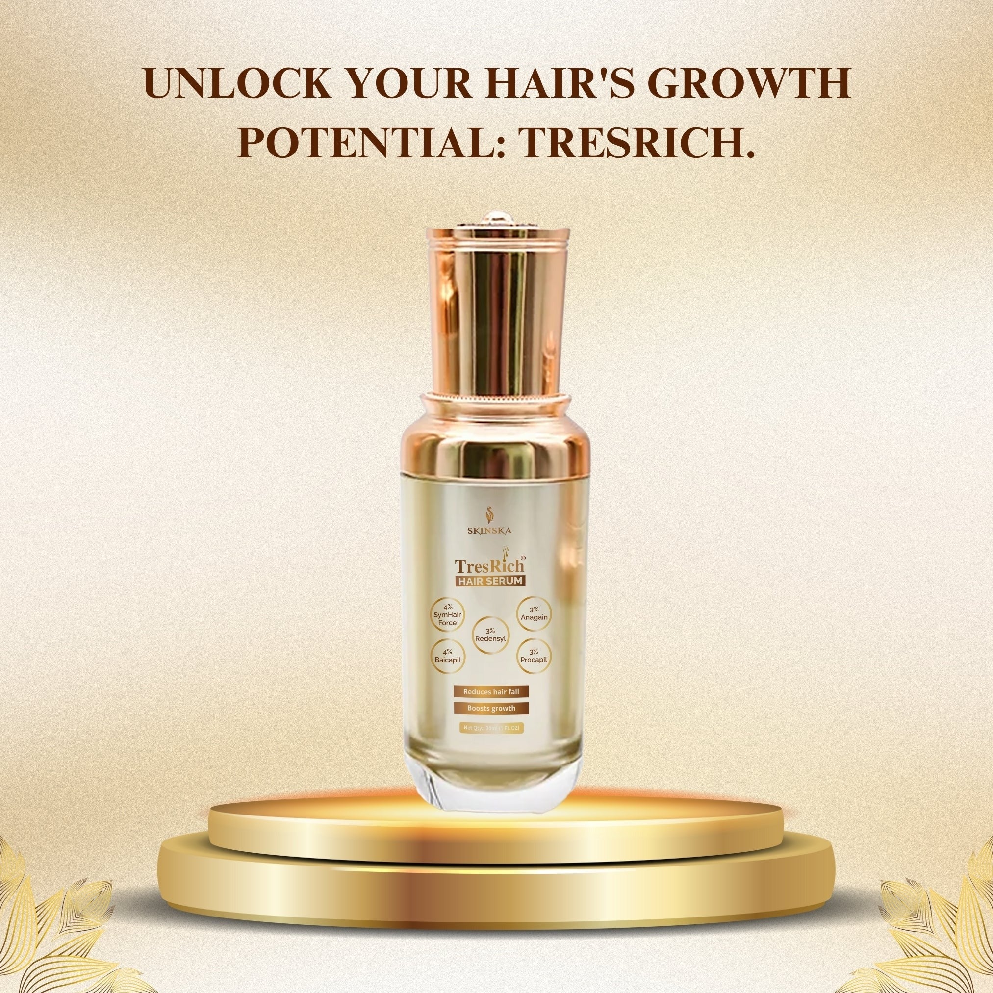 Skinska Naturals TresRich Hair Serum, Reduce Hairfall, Hair Thinning, Boosts Growth - 30 ml