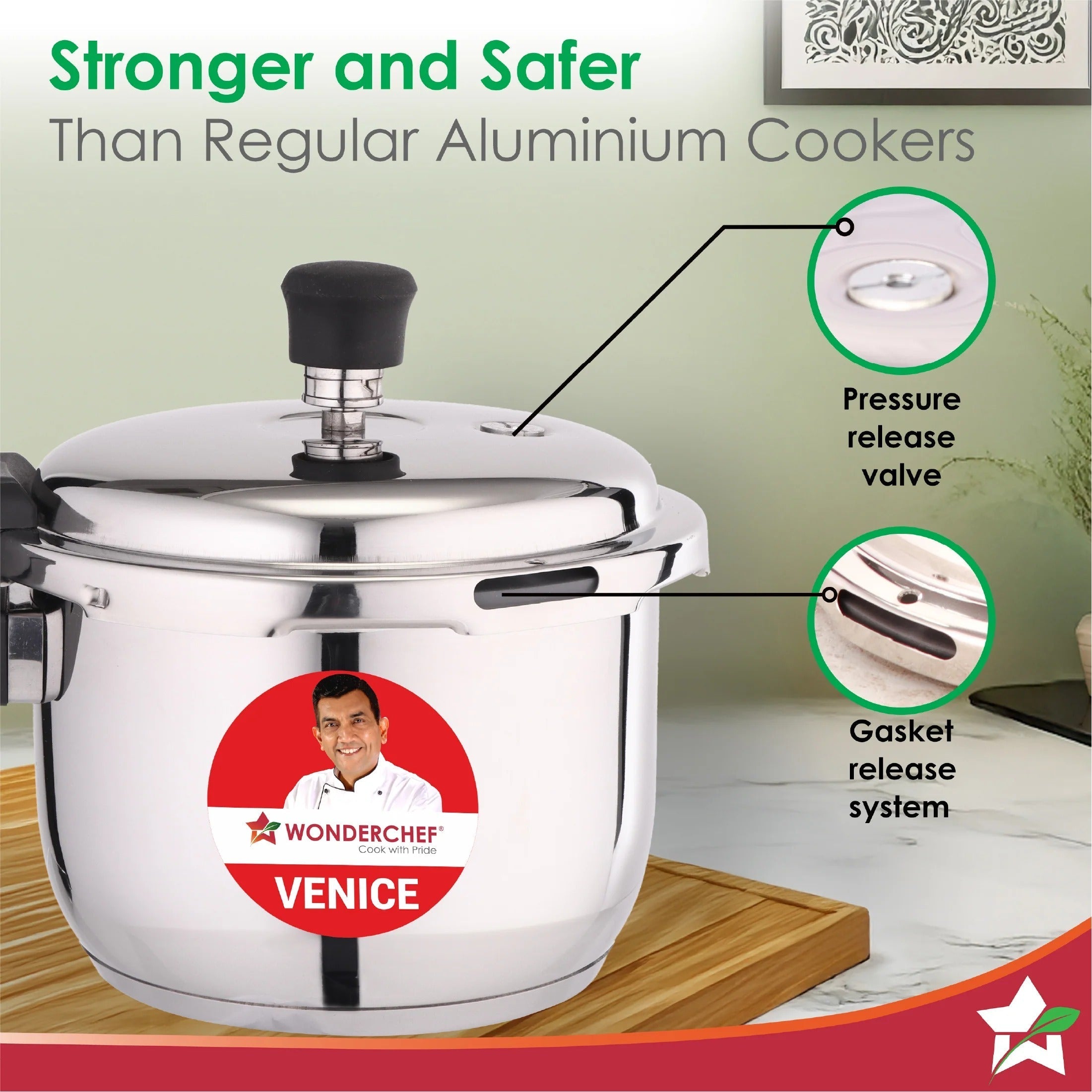 Wonderchef Venice Stainless Steel Pressure Cooker 3L Outer Lid Triply