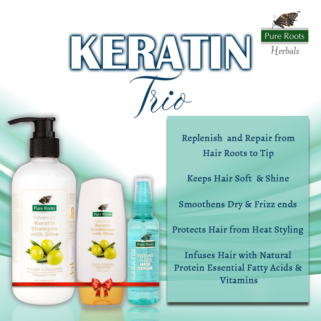 Pure Roots Keratin Trio (Shampoo 300ml + Conditioner 100ml + Serum 100ml)