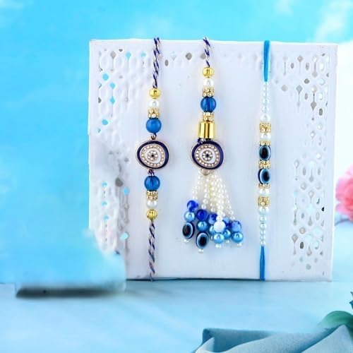 CraftVatika Evil Eye Rakhi Set for Brother Bhabhi Kids Rakhi Set of 3
