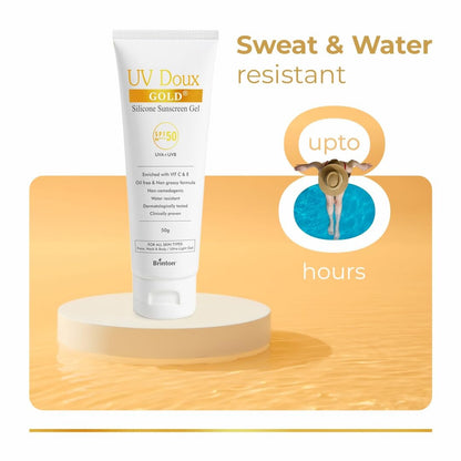 Brinton UV Doux Gold Silicone Sunscreen Gel SPF 50 PA+++, UVA/UVB protection With Vitamin C & E