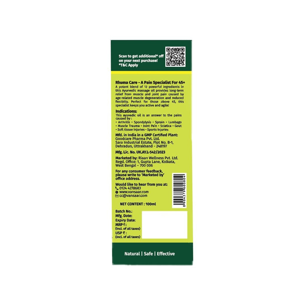 Baidyanath Vansaar Rhuma Massage Oil for Muscle & Joints Pain - 100 ml