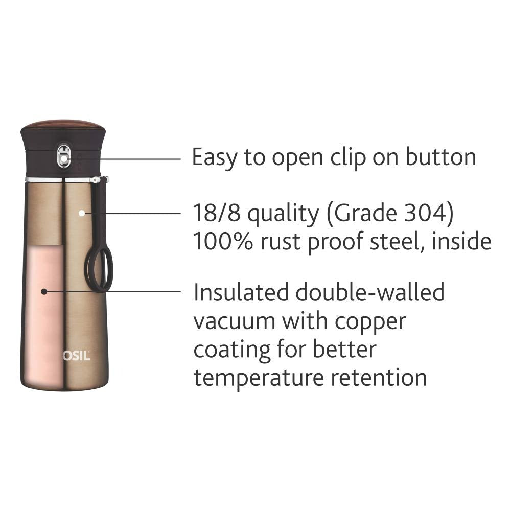 Borosil Hydra Thermoflask Water Bottle Ease Brown 420ml