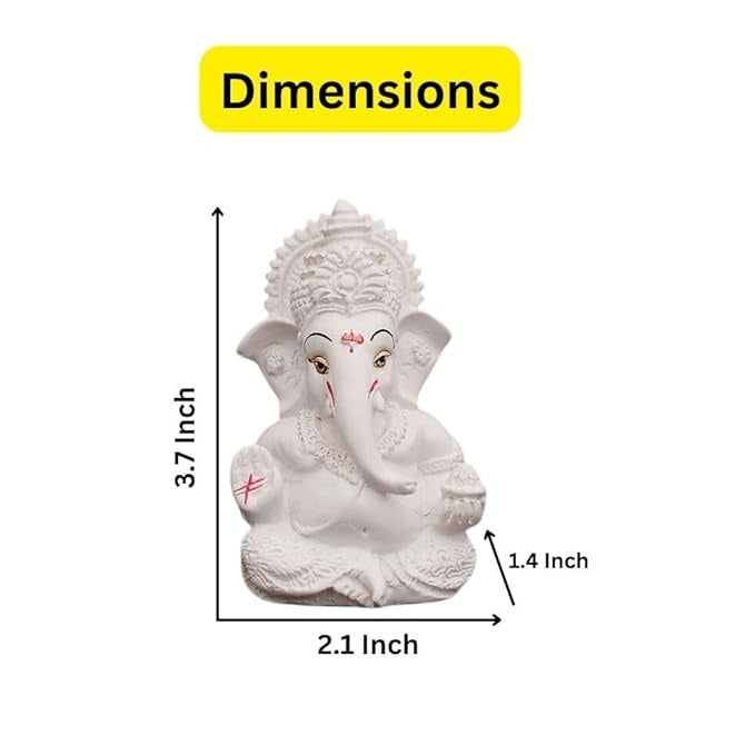 Ganesh Idol Ganesha Statue for Car Dashboard White 8 x 10 cms Type 5
