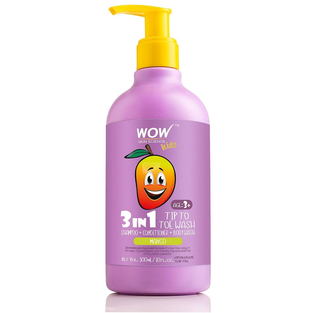 Wow Skin Science Kids Tip To Toe Wash Shampoo & Conditioner & Body Wash (Mango) - 300 ml