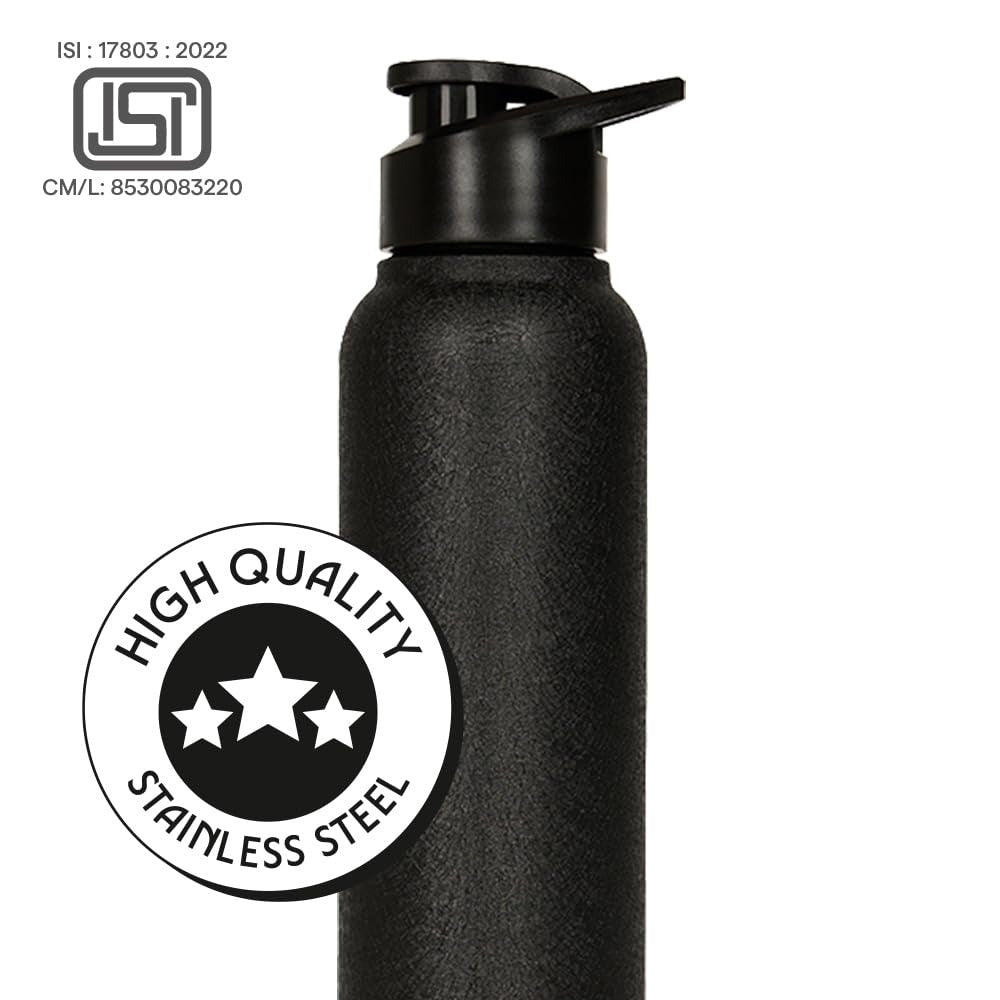 Borosil Cosmo Stainless Steel Single Wall Bottle Black 1L