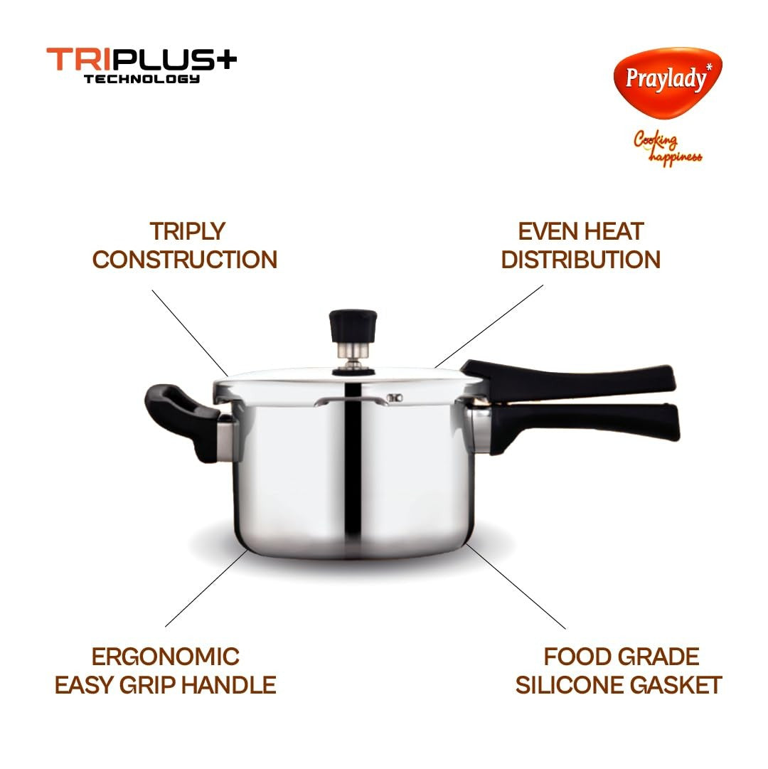 PrayLady Triply Pressure Cooker 3 LTR with SAS Body, Bakelite Handle