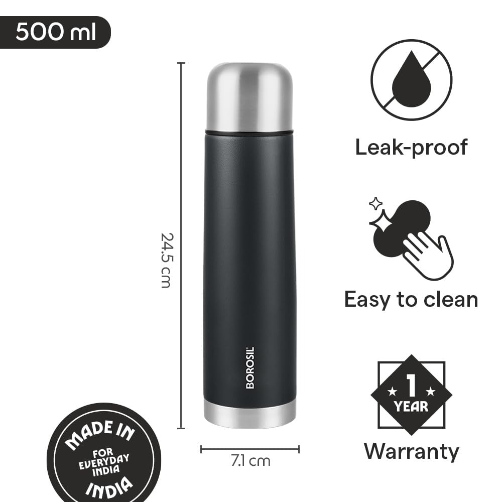 Borosil Thermo Flask Double Wall Bottle Black 500ml