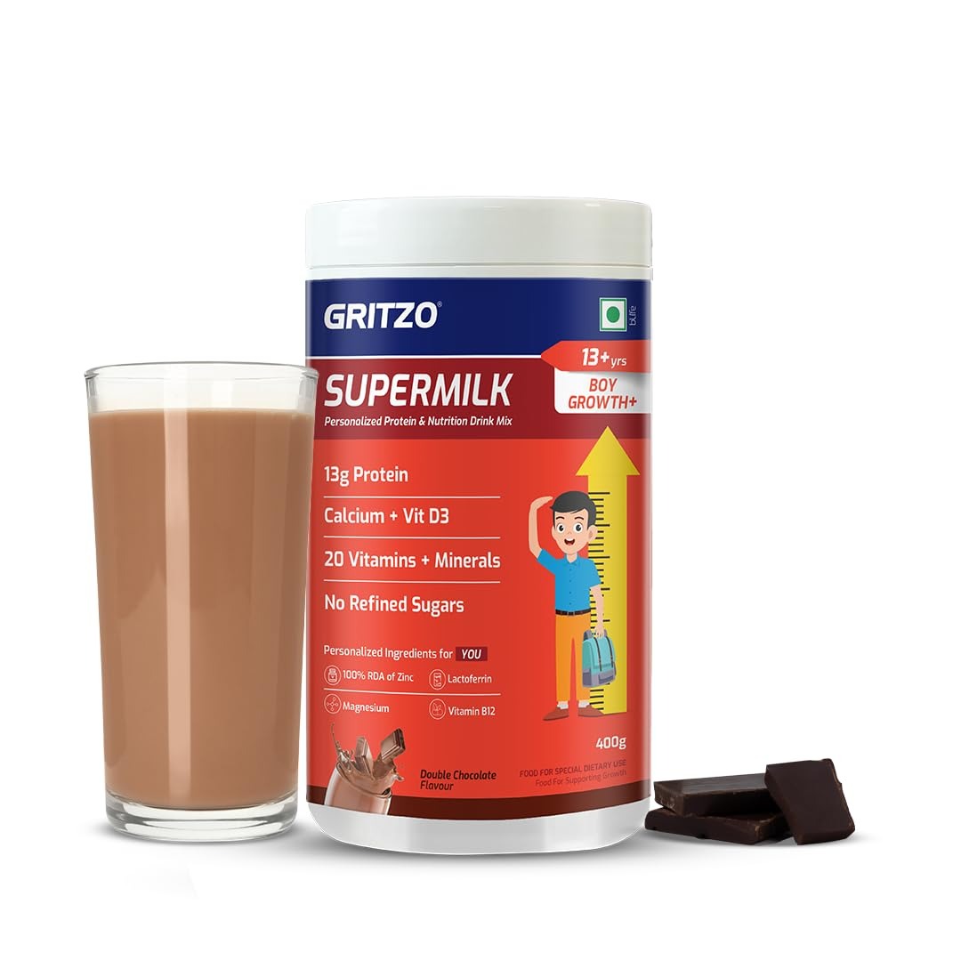Gritzo SuperMilk Height+ (13+y Boys) 13g Protein Powder Double Chocolate - 400 gms