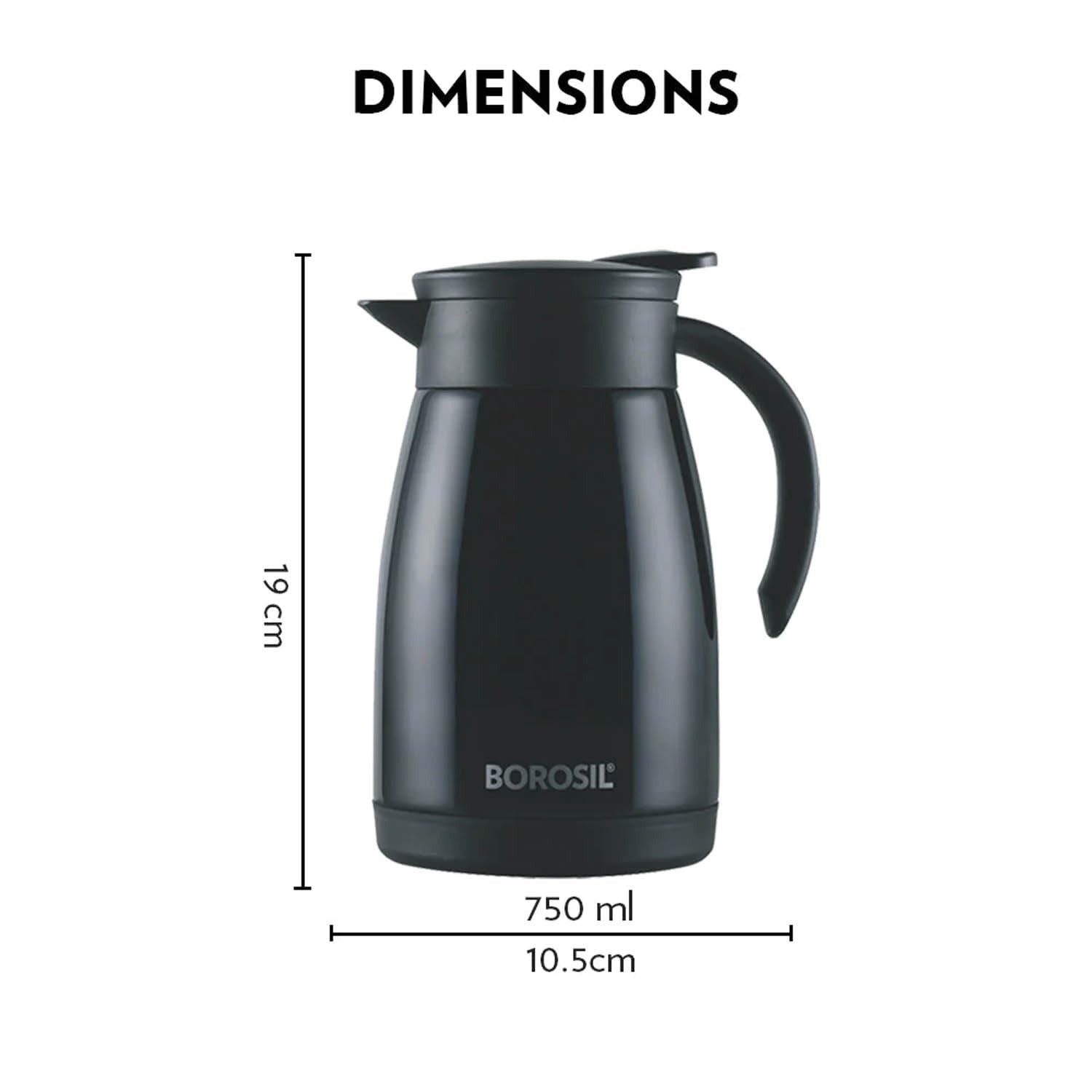 Borosil Thermoflask Thermos Kettle Tea Pot Black 750ml