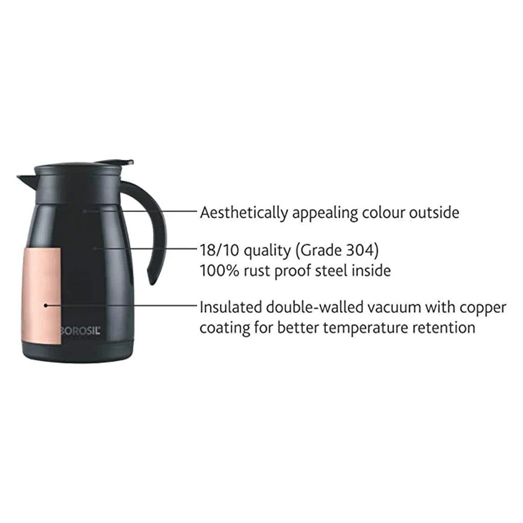 Borosil Thermoflask Thermos Kettle Tea Pot Black 750ml