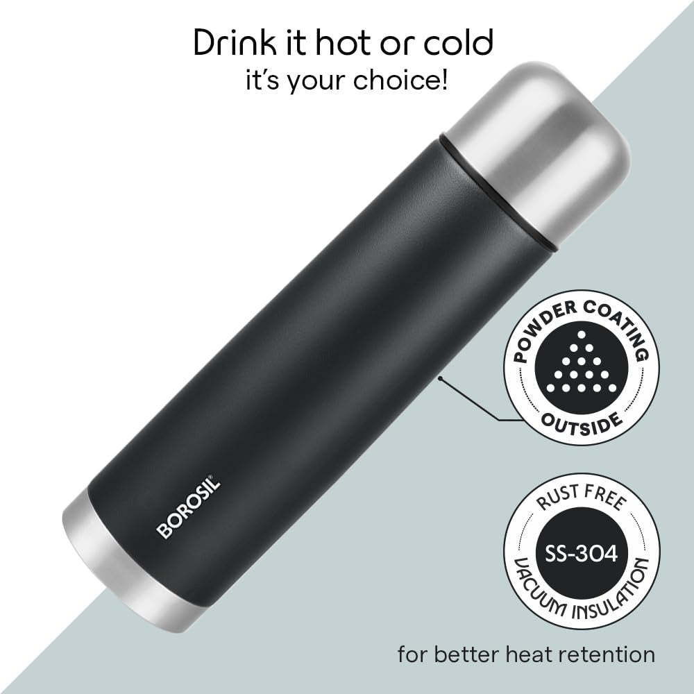 Borosil Thermo Flask Double Wall Bottle Black 500ml