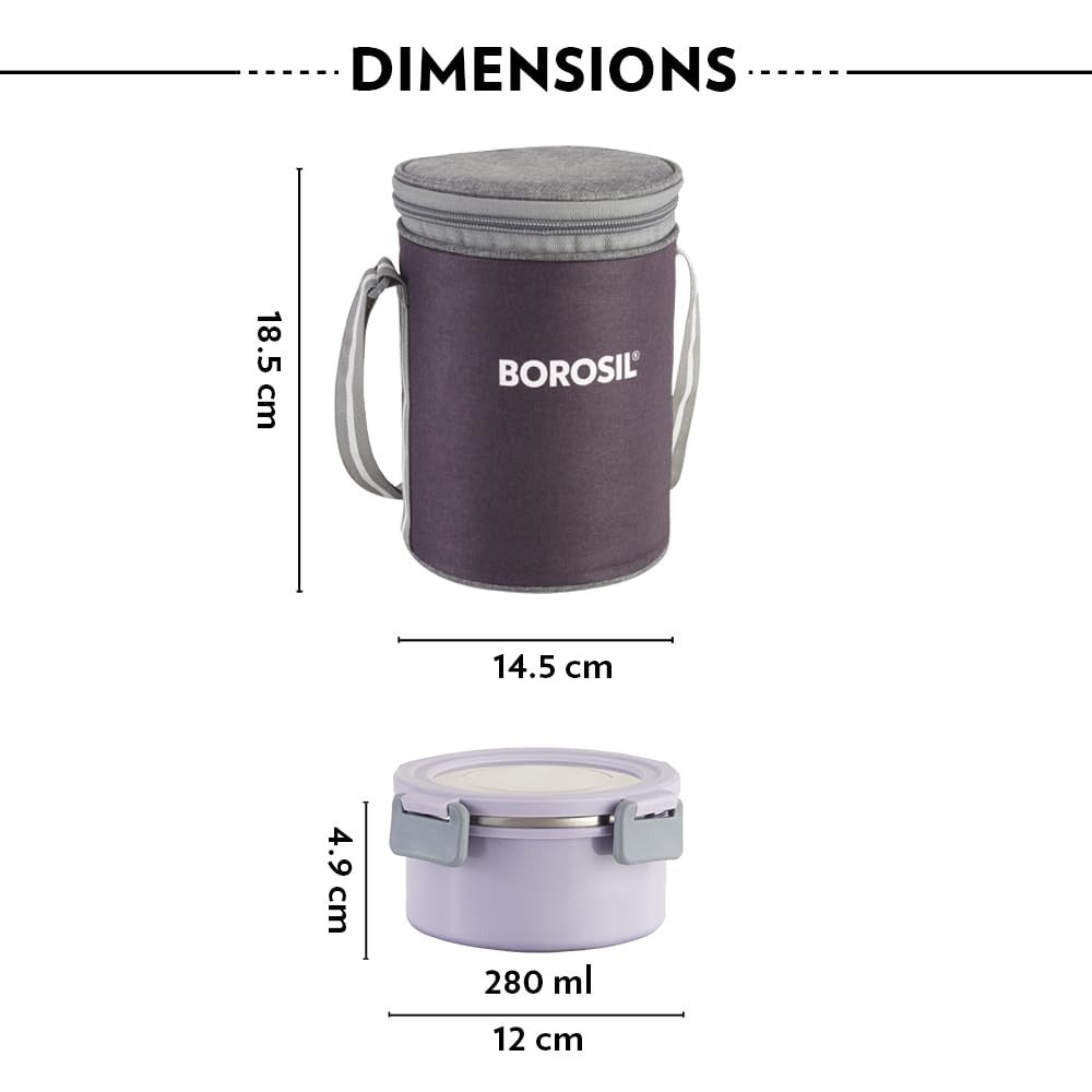 Borosil Glory Lavender Lunchbox Set of 3 Tall 280ml×3