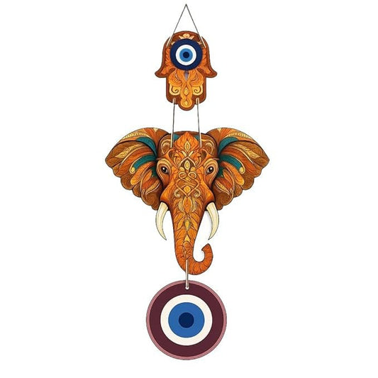 GiftOday Designer Elephant Wooden Wall Hanging Hamsa Hand Decoration Modern Artworks Peace Charm Design 2