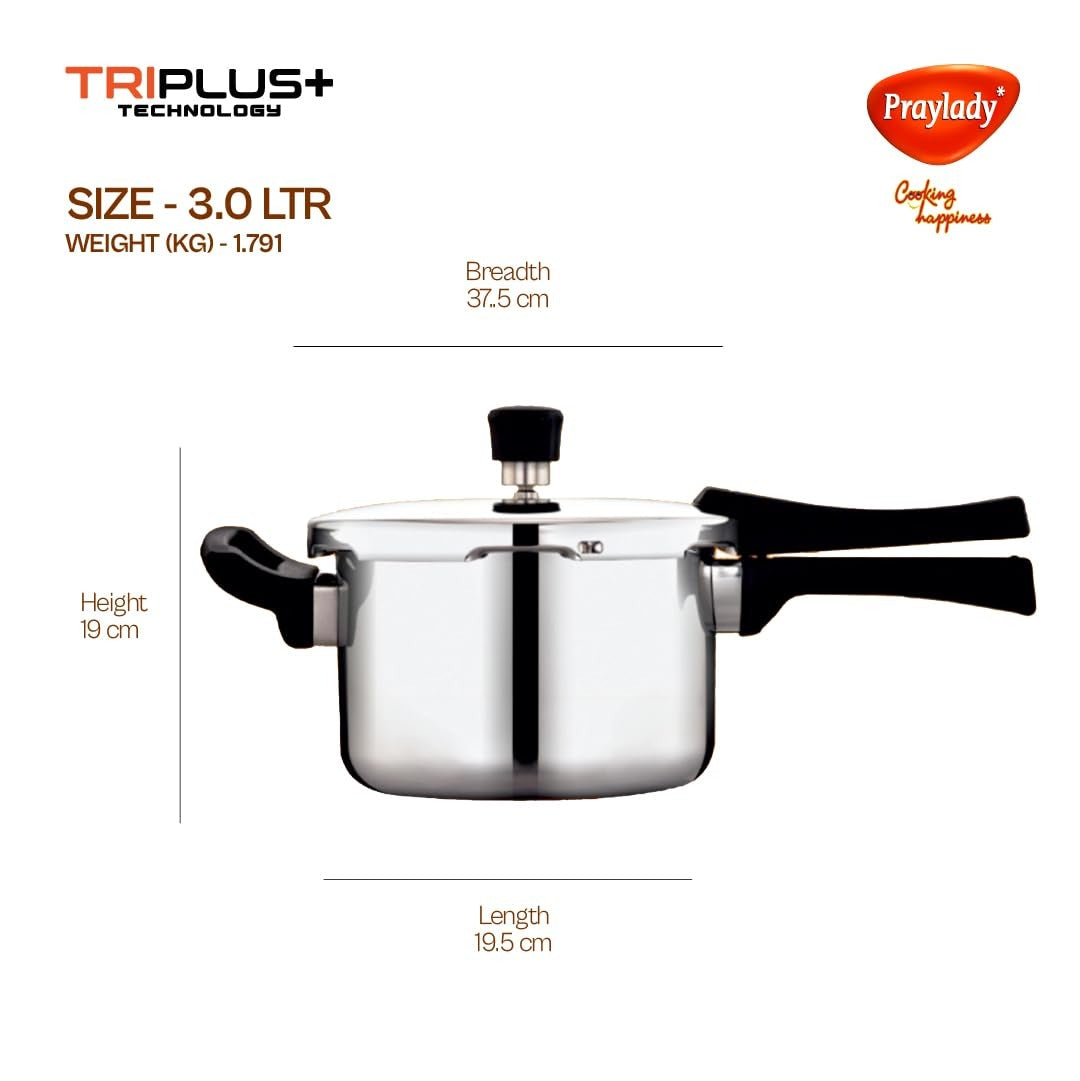 PrayLady Triply Pressure Cooker 3 LTR with SAS Body, Bakelite Handle