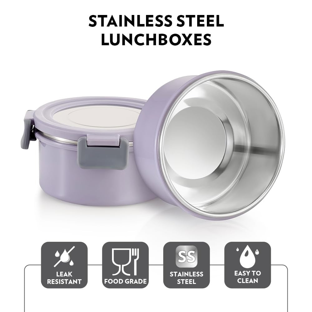 Borosil Glory Lavender Lunchbox Set of 3 Tall 280ml×3