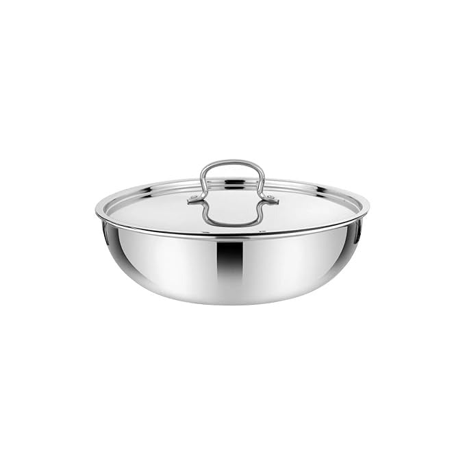 Prabha Stainless Steel Prima Tasla with Flat Bottom Included Lid