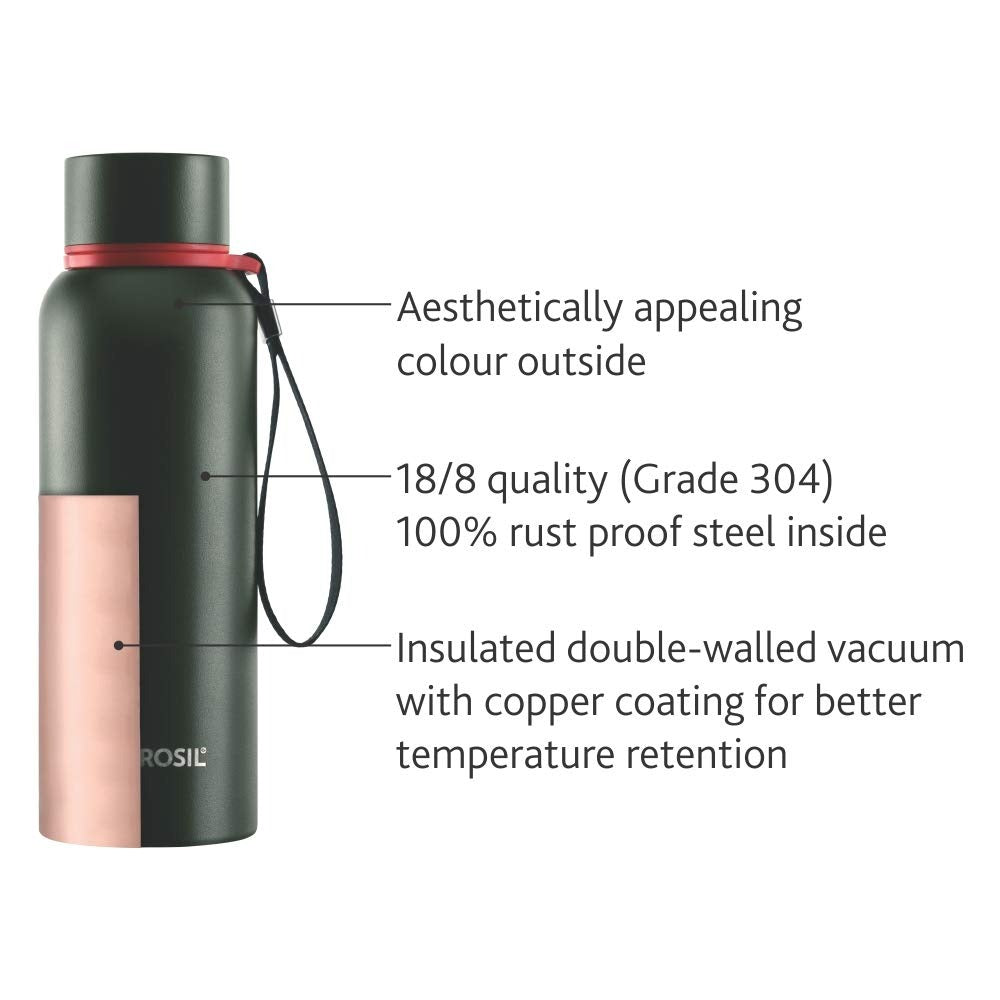 Borosil Hydra Thermoflask Water Bottle Trek Green 850ml