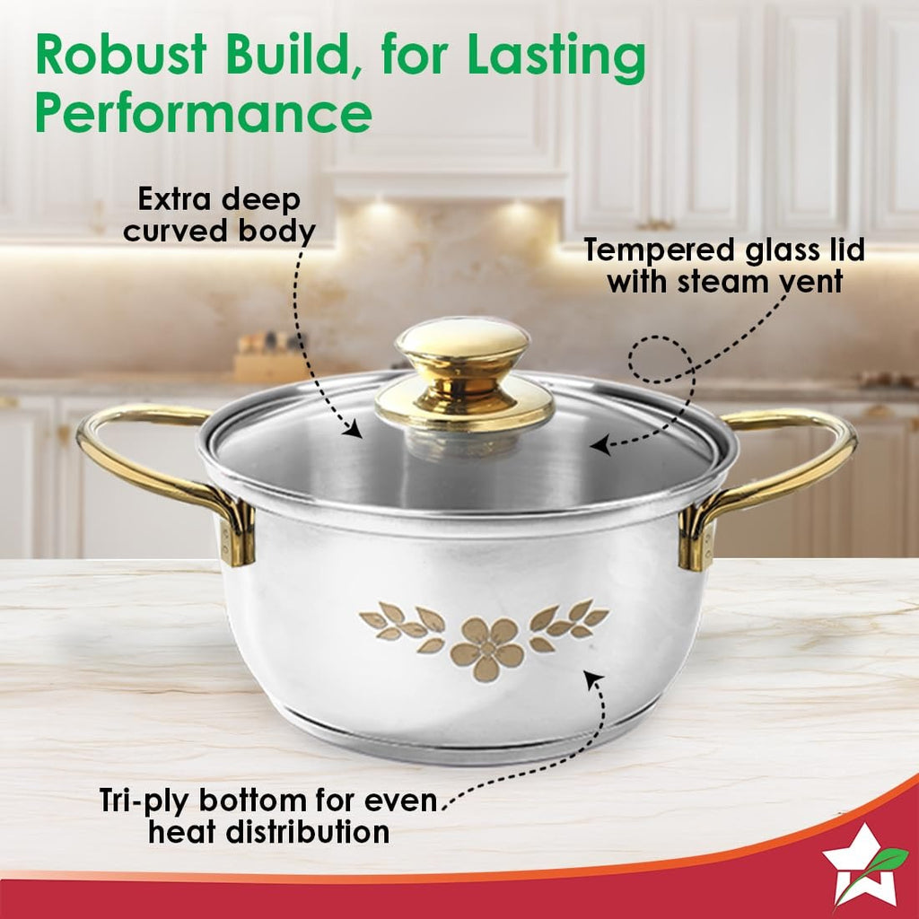 Wonderchef Gold Stanton Stainless Steel Casserole Set 3 Pcs