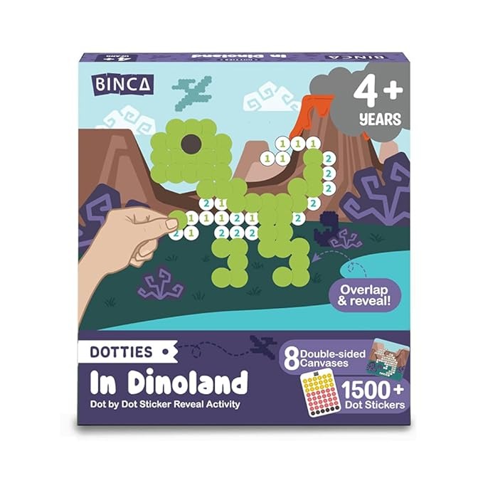 Binca Dotties Dot Art Activity Kit 1500+ Stickers 8 Dinosaurs DIY Dot Sticker Art Ages 4,5,6,7