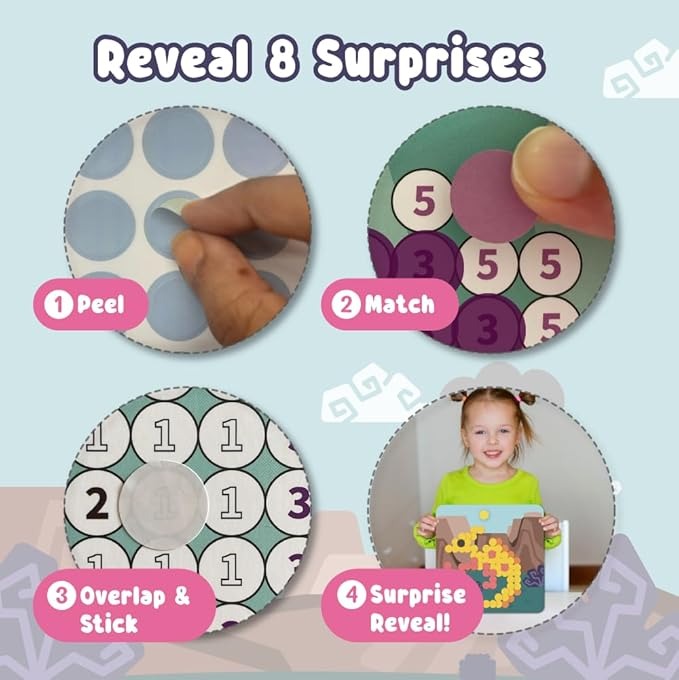Binca Dotties Dot Art Activity Kit 1500+ Stickers 8 Dinosaurs DIY Dot Sticker Art Ages 4,5,6,7