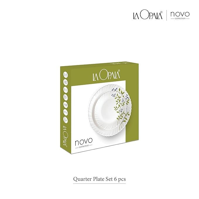 La Opala Novo Collection Opal Glass Crockery Quarter Plate Set of 6 Lush Greens Design