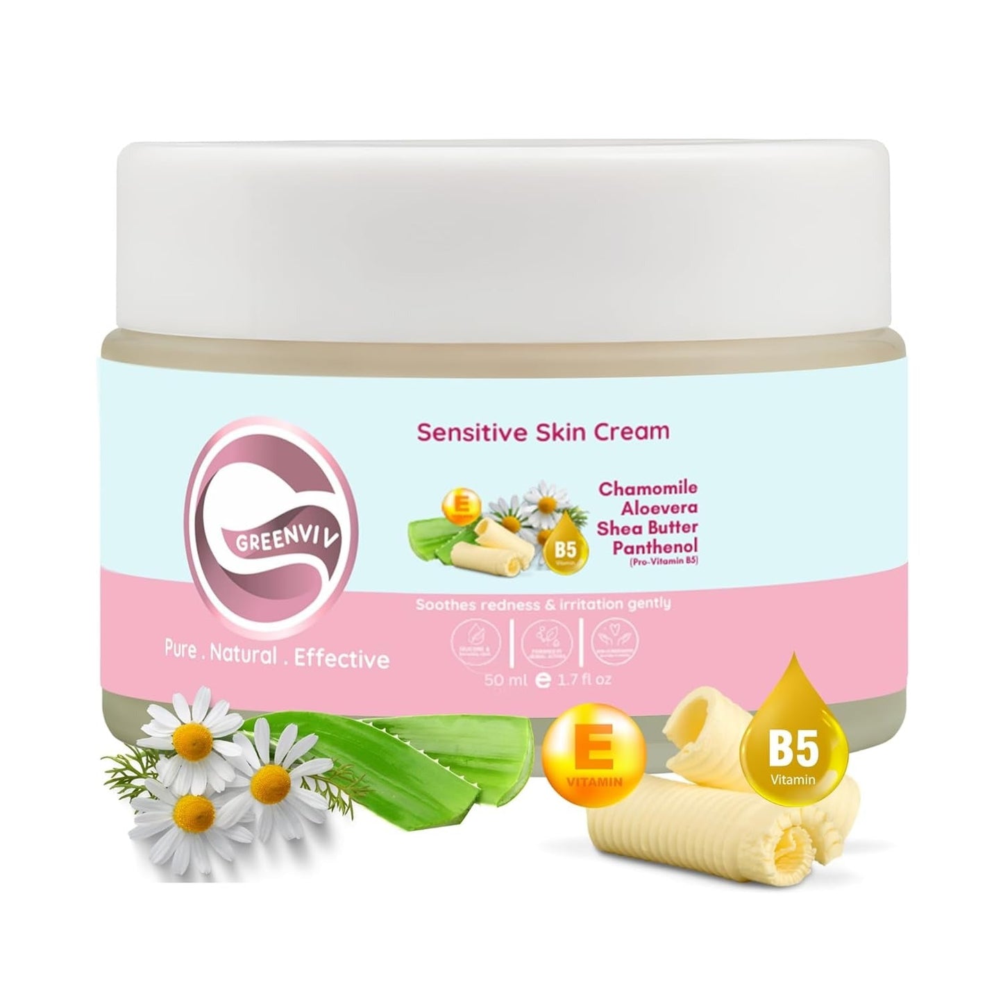 Greenviv 2% Allantoin + 3% Vitamin B5 Sensitive Skin Cream - 50 ml