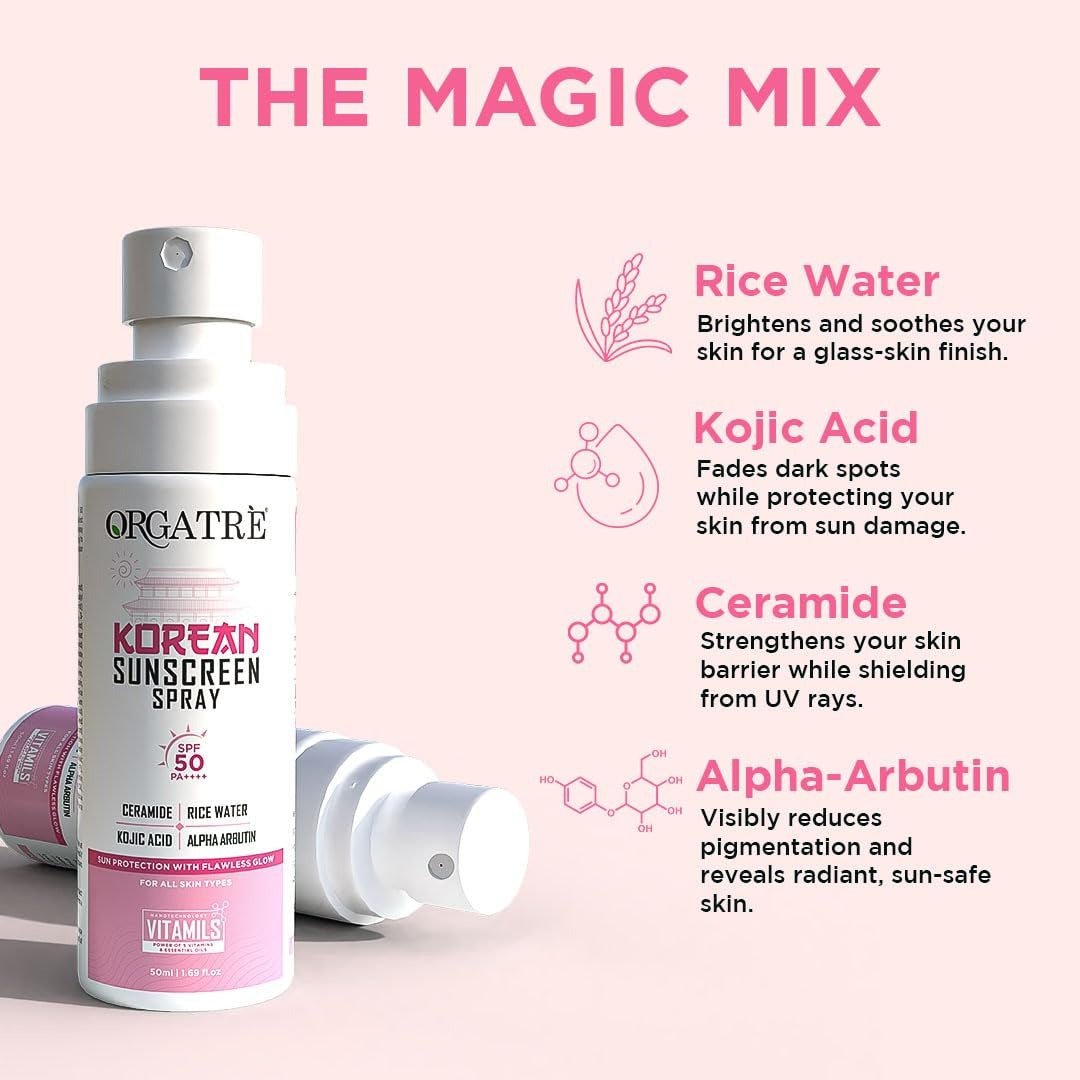 Orgatre Rice Ceramide Spray Sunscreen SPF 50 PA++++