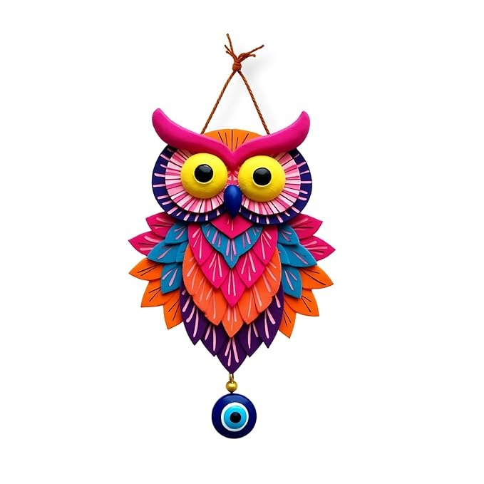 GiftOday Owl Shape Wooden Wall Hanging Evil Eye Decoration Modern Artwork Owl Design1